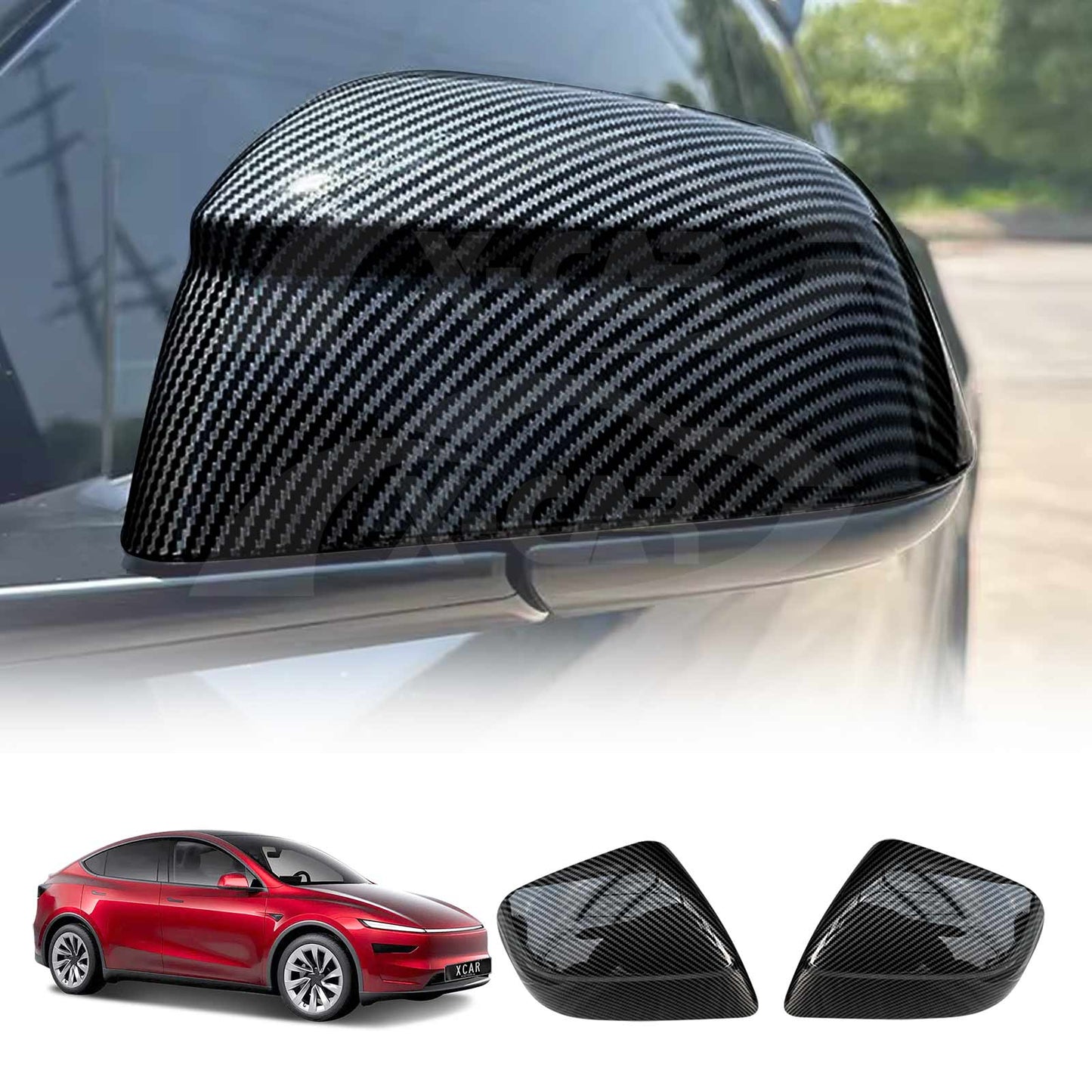 Rear View Mirror Trim Cover for Tesla Model Y L 6-Seat 2026-Onwards Exterior Accessories Side Mirror Cap Carbon Fiber Style