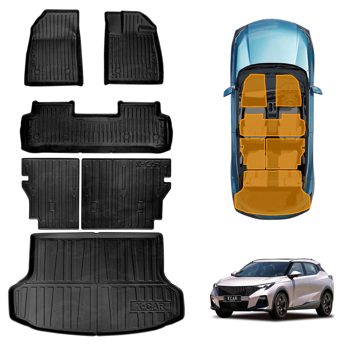 3D Floor Mats Boot Liner Set for GAC EMZOOM 2025-Onwards Upper Boot Level All Weather Heavy Duty Cargo Kick Back Seat Protector