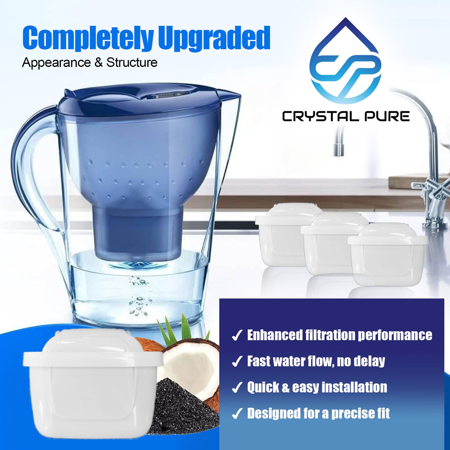 3 Replacement Water Jug Pitchers Filter Cartridge for Brita Maxtra+/Mavea,Marella Jug XL 2.4L 3.5L,Aluna Jug Frosted White,Elemaris,Navelia Frosted