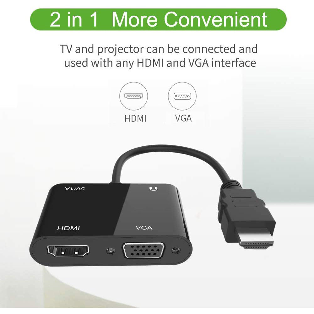 HDMI to VGA HDMI Adapter Dual Display 1080P Converter Splitter for PC Laptop Desktop