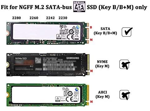 M.2 SATA SSD to USB 3.0 External SSD Reader Converter Adapter Enclosure with UASP, NGFF M.2 2280 2260 2242 2230 SSD with Key B/Key B+M