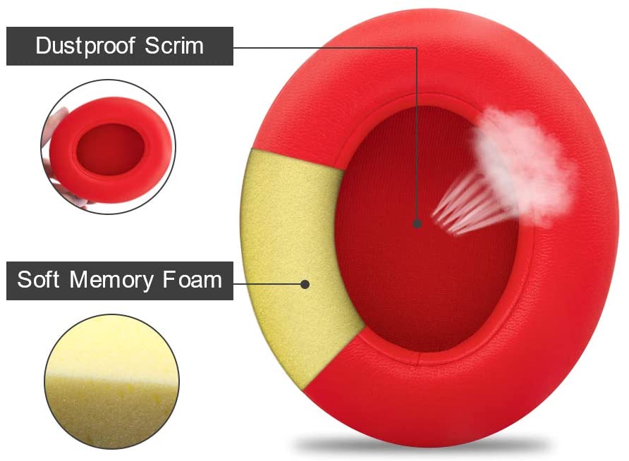 Replacement Ear Pads Cushions in Red for Beats Studio 2.0 3.0 Over-the-Ear Headphones