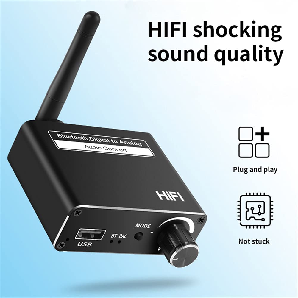 Digital to Analog Audio Converter DAC Coaxial Toslink to 3.5mm with Bluetooth 5.0 Receiver Volume Control and USB Playback