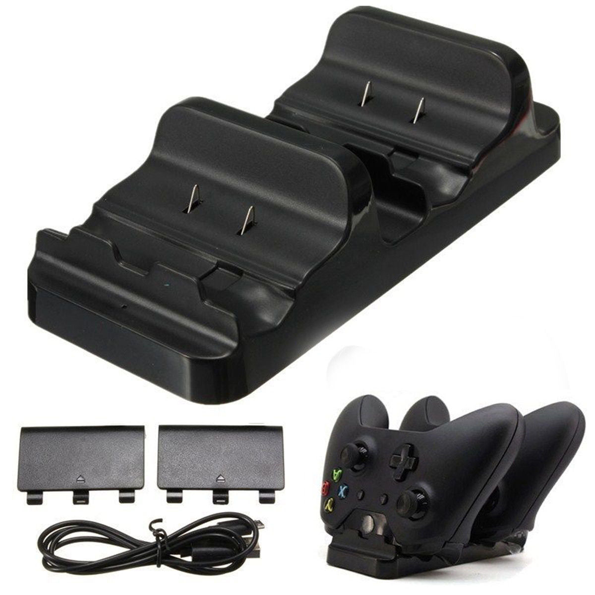 2 USB Rechargeable Battery and Dual Controller Charger Charging Dock Station for Microsoft XBOX ONE