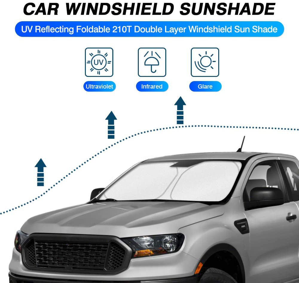 Windshield Sun Shade for Ford Ranger 2011-2022 Blocks UV Rays Sun Visor Protector Foldable Sunshade