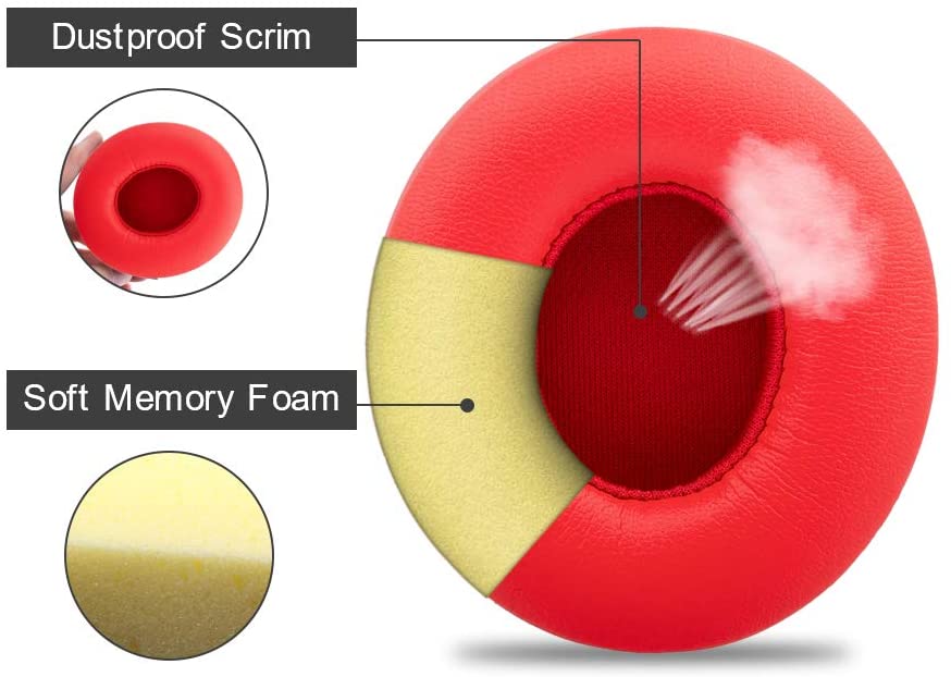 Red Replacement Cushions Ear Pads for Beats Dr Dre Solo 2.0 3.0 Wireless Headphone