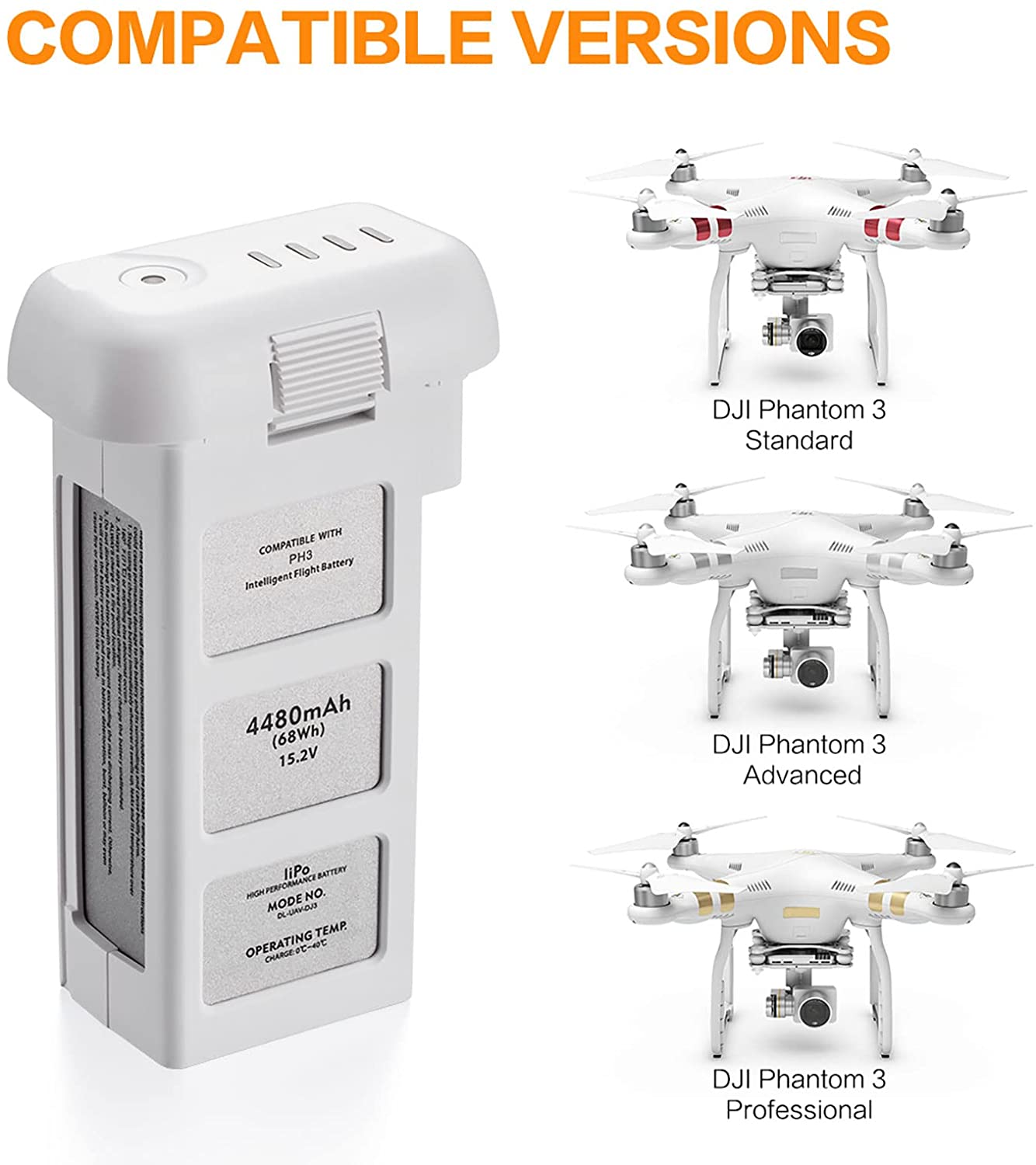 Replacement Battery for DJI Phantom 3 Standard/Professional/Advanced/4K Edition/SE Intelligent Flight, Part#  Dl-Uav-DJ3