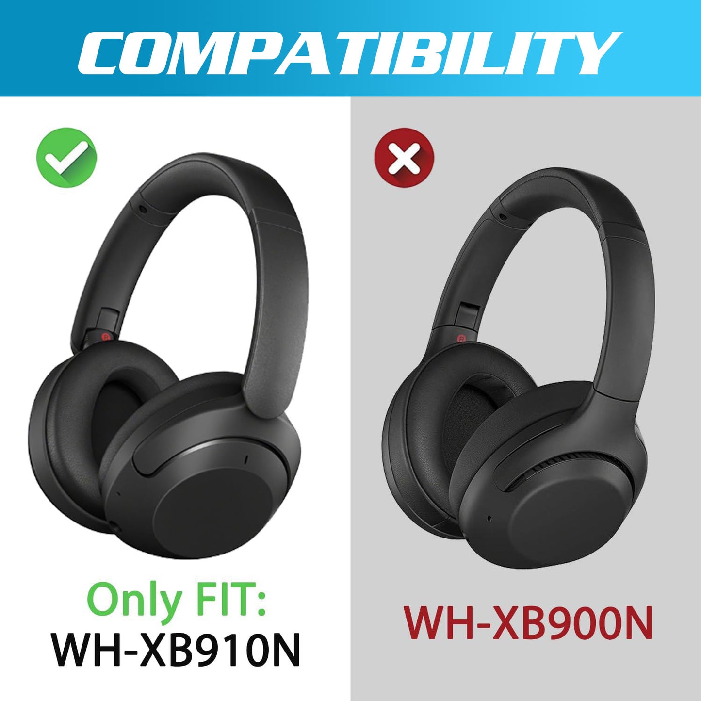Replacement Ear Pads Cushions Black for Sony WH-XB910N Wireless Headphones