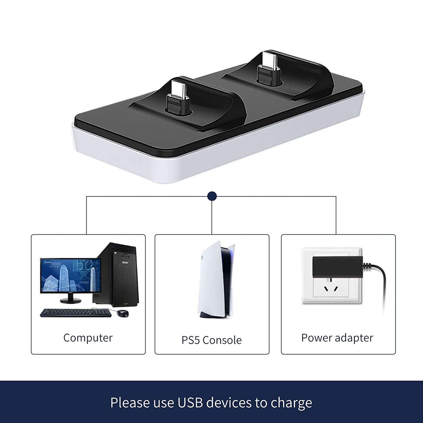 Dual Controllers Charger Charging Dock Station Stand For Sony PS5 Playstation 5 DualSense Controller