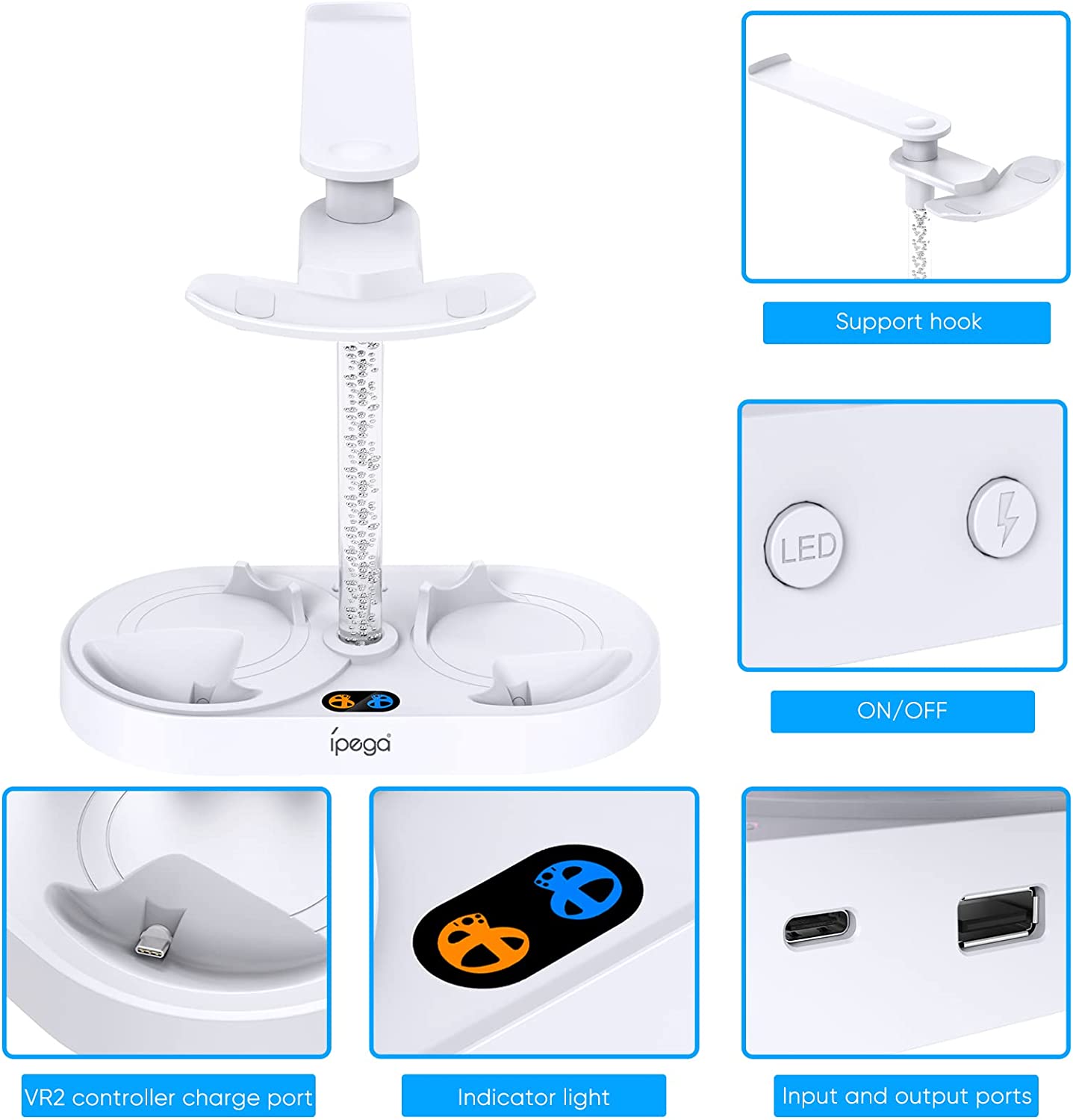 Charging Stand Multifunction Vertical Charge Dock Station Accessories for Playstation VR2/PS5 VR/PS VR2 Headset Sense Controllers with RGB Light