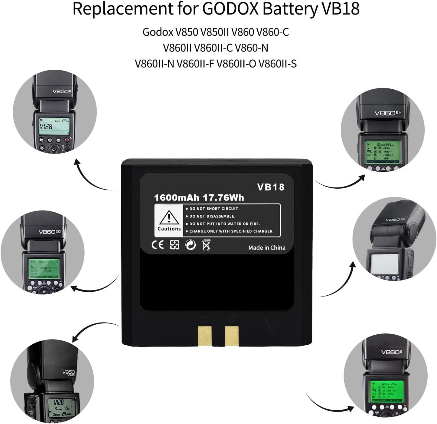 Replacement Battery for Godox VB18 VB-18 VC18 VC-18 V860 V850 V860 II V850 II Flash