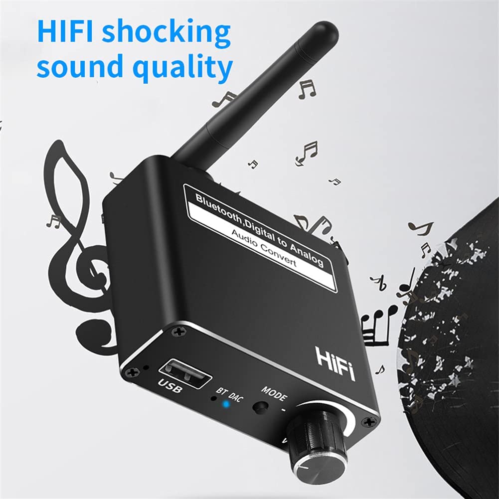 Digital to Analog Audio Converter DAC Coaxial Toslink to 3.5mm with Bluetooth 5.0 Receiver Volume Control and USB Playback