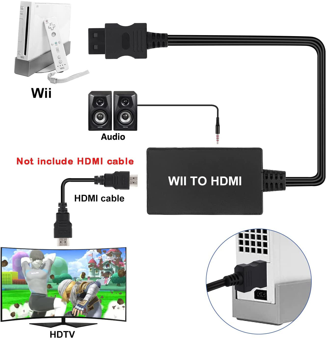 Wii to HDMI Converter Adapter 1080p 720p Output Video with 3.5mm Audio Jack