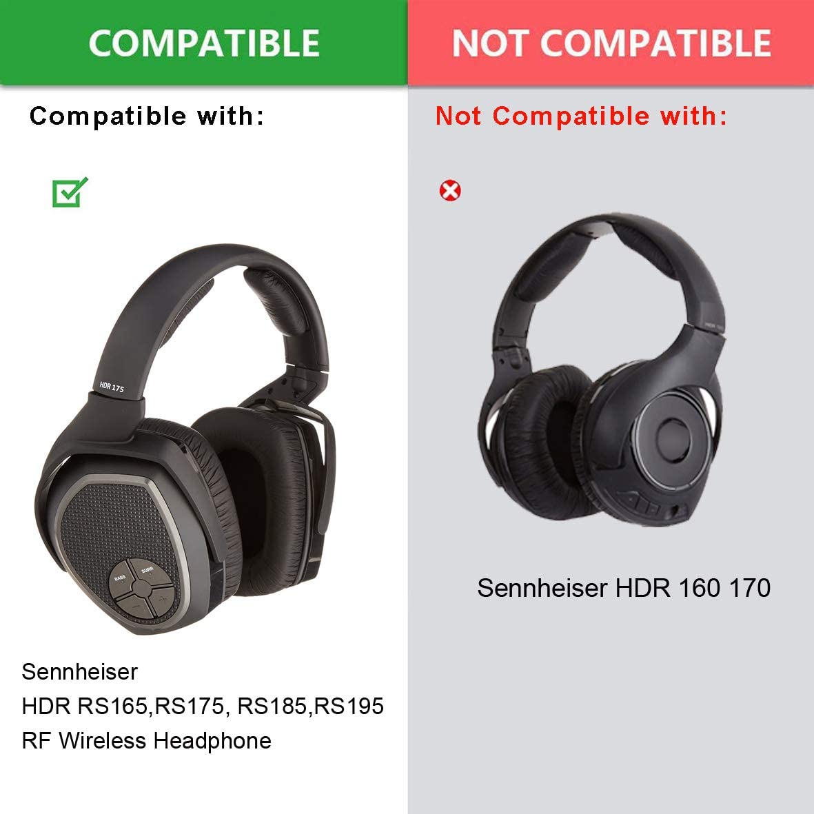 Replacement Ear Pads Cushions for Sennheiser HDR165 HDR175 HDR185 HDR195 RS165 RS175 RS185 RS195 Wireless Headphone