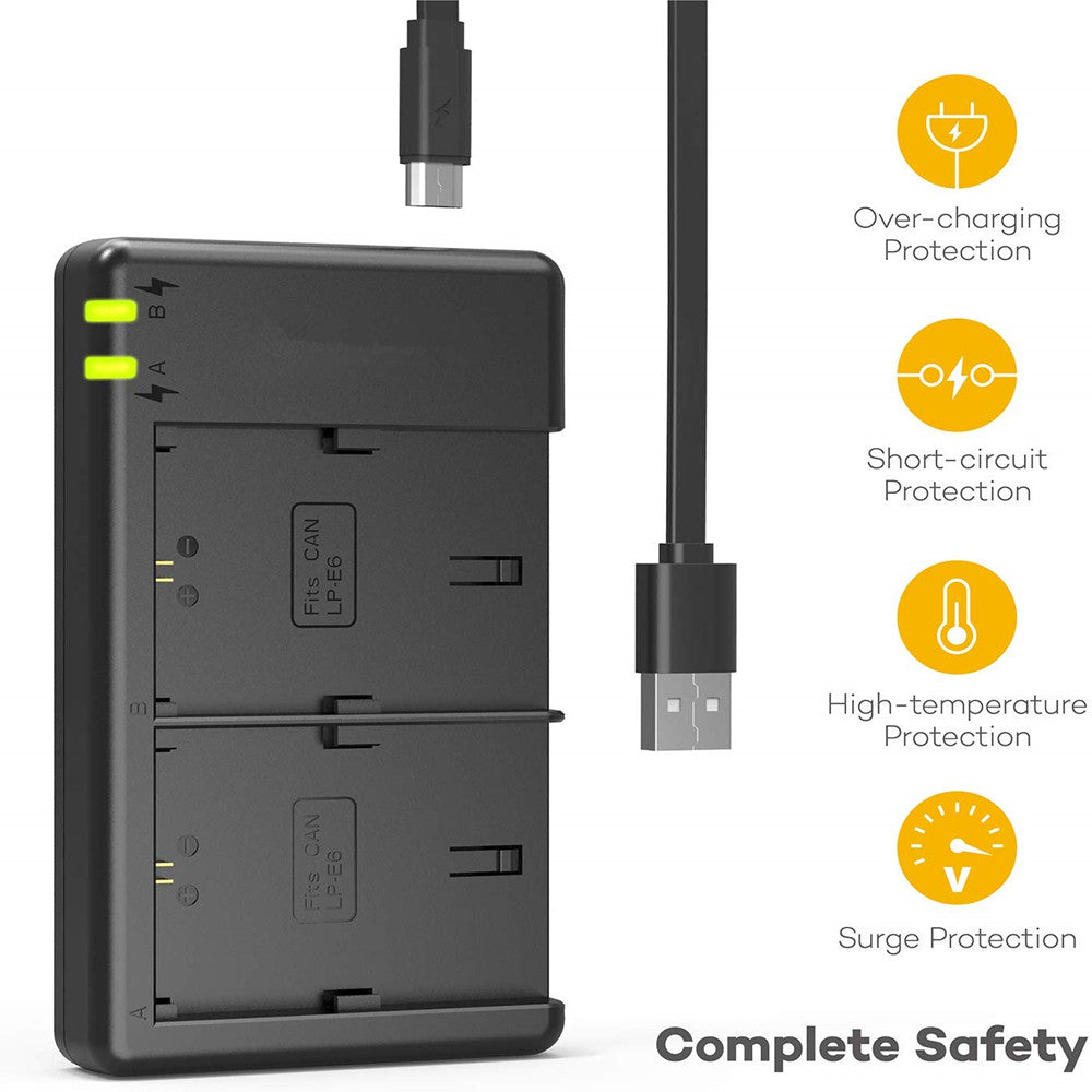 2x Replacement Battery + USB Dual Charger for Canon LP-E6,LP-E6N,5D Mark II III IV EOS R 5Ds 6D 7D 60D 70D 80D DSLR Camera