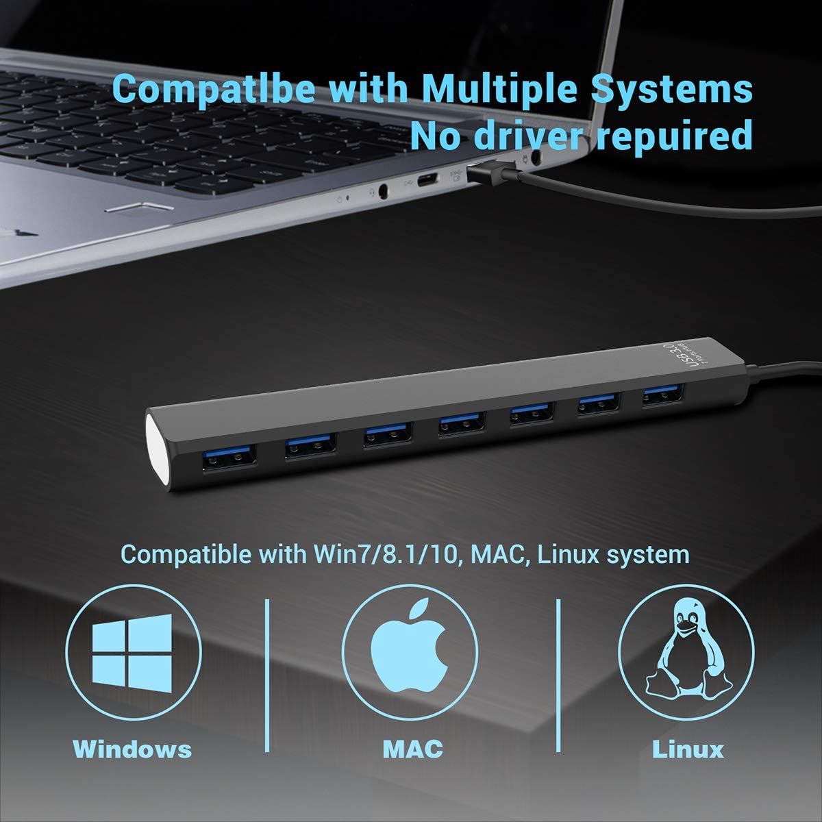 Multi USB 3.0 Hub 7 Port High Speed 5Gbps Slim Compact Expansion Smart Splitter Extender