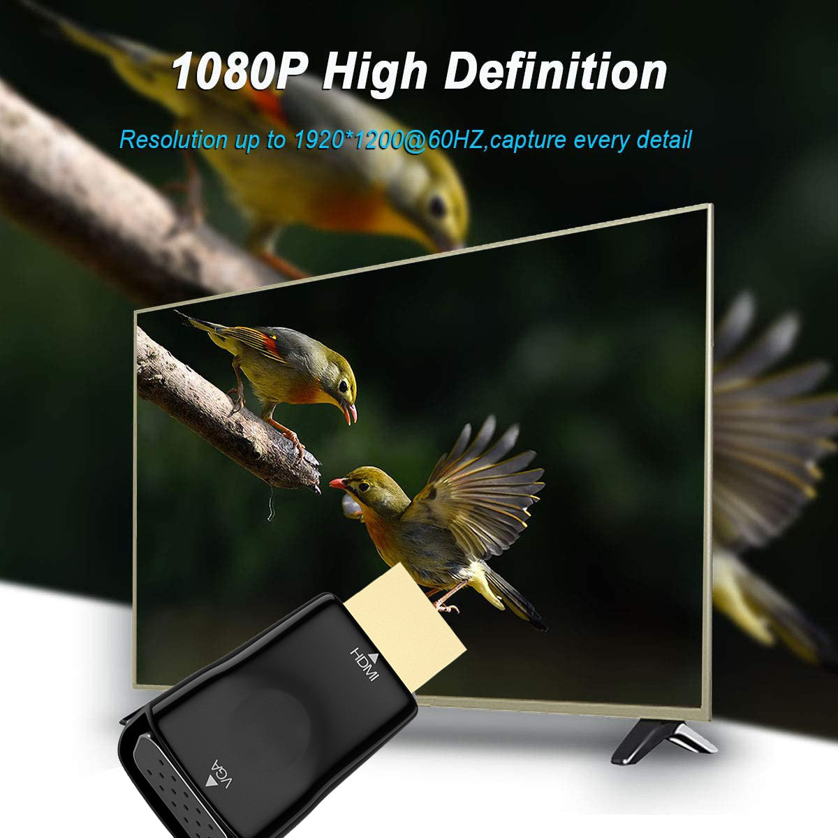 HDMI to VGA Adapter (Male to Female 1080p) for Laptop, PC, Monitor, Projector, Raspberry Pi, Xbox, PS4, PS5, MacBook, Mac Mini