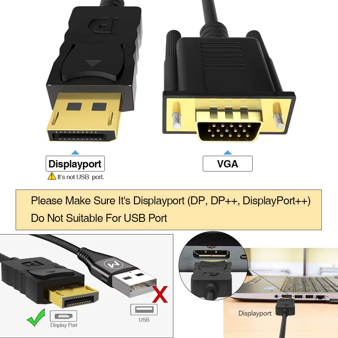 1.8m DisplayPort DP Male to VGA Male Adapter Cable for Lenovo Dell HP ASUS Acer Toshiba Laptop Monitor