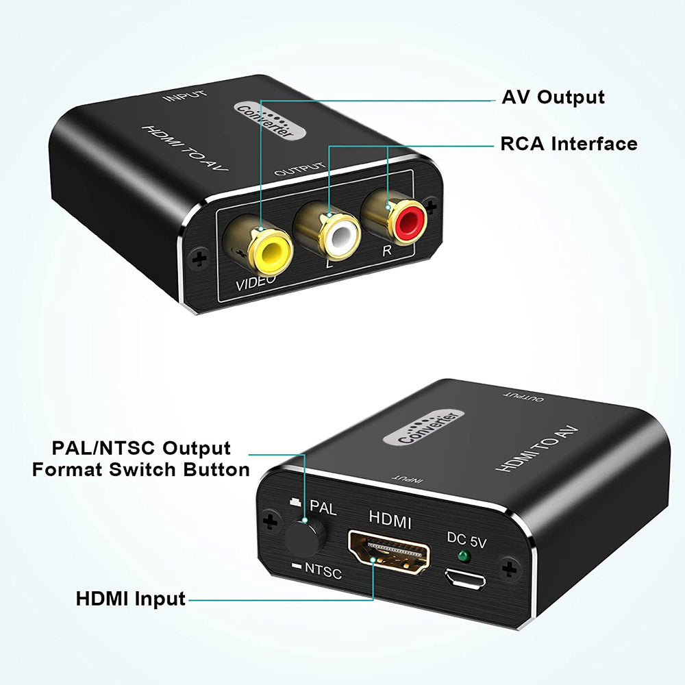 HDMI to RCA Converter 1080p AV 3RCA CVBs Composite Video Adapter Supports PAL/ NTSC for TV Stick Chromecast Apple TV PC Laptop Xbox DVD