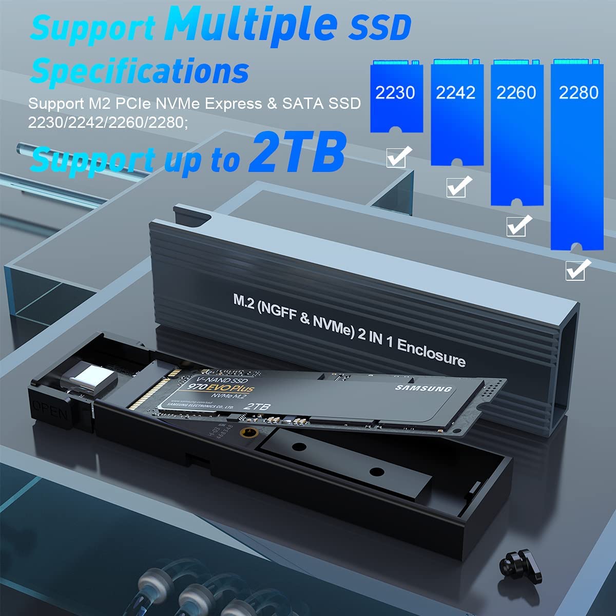 M.2 SSD Case NVME Enclosure to USB 3.0/USB 3.1 Type C Adapter for Dual Protocol NVME PCIE NGFF SATA M/B Key Disk Box Case