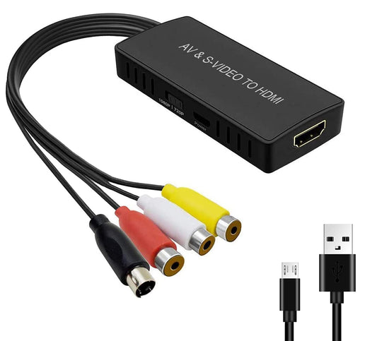 SVideo to HDMI Converter, S-Video & 3RCA CVBS AV to HDMI Adapter 1080P/720P Compatible with PC Laptop, Xbox, PS3, VHS VCR Camera DVD Players