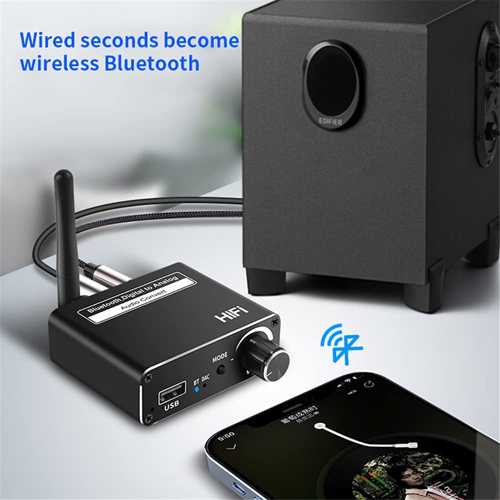 Digital to Analog Audio Converter DAC Coaxial Toslink to 3.5mm with Bluetooth 5.0 Receiver Volume Control and USB Playback