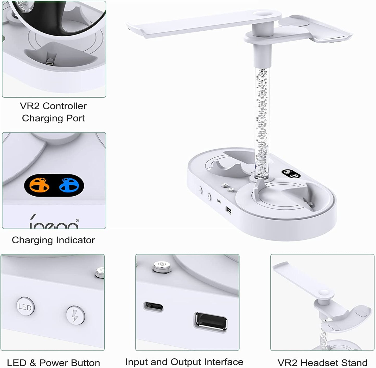 Charging Stand Multifunction Vertical Charge Dock Station Accessories for Playstation VR2/PS5 VR/PS VR2 Headset Sense Controllers with RGB Light