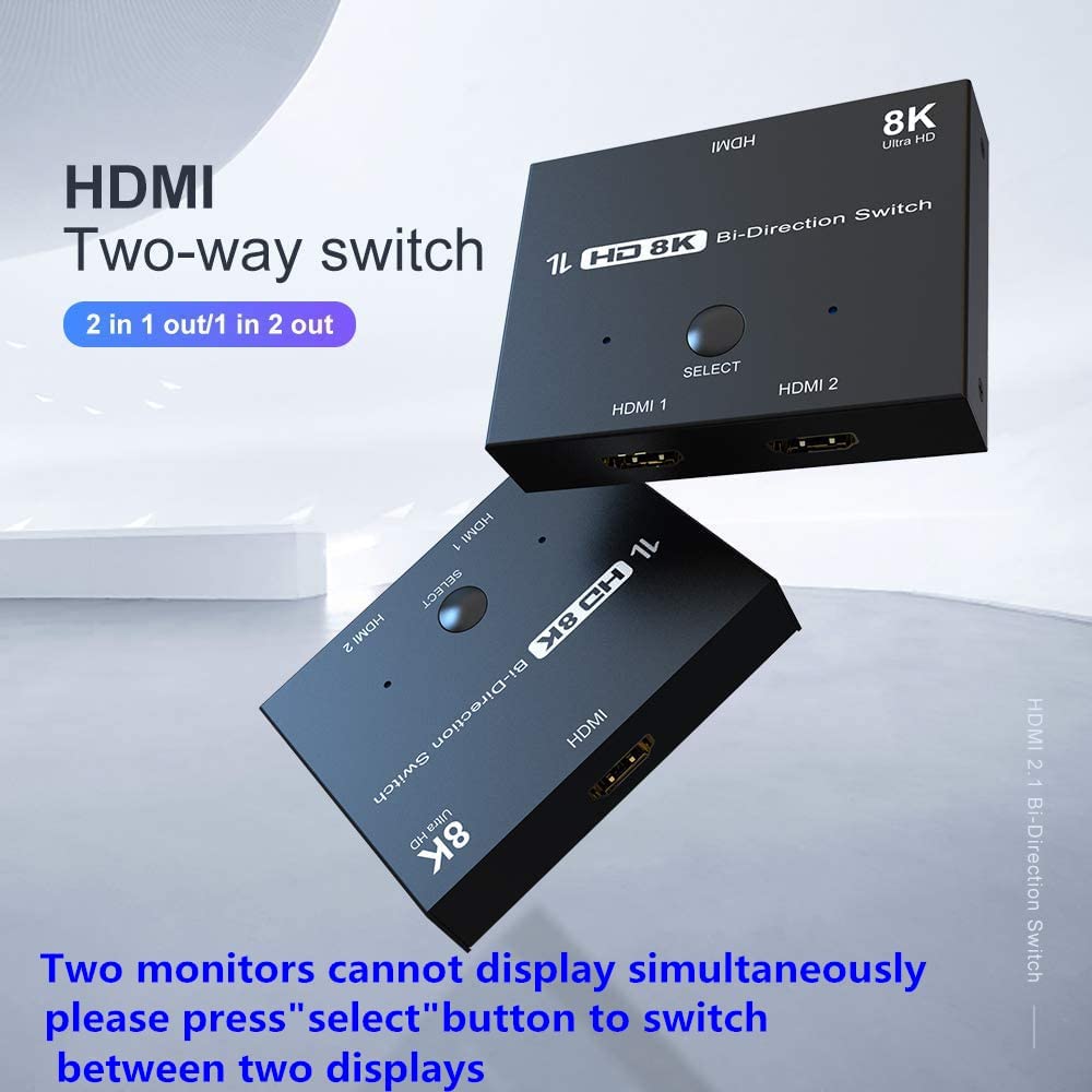 HDMI 2.1 Ultra 8K HD Bi-Directional Switch '1in 2out'/'2in 1out' High Speed 48Gbps Splitter Converter for Xbox Switch PS5/4/3 Blu-Ray DVD