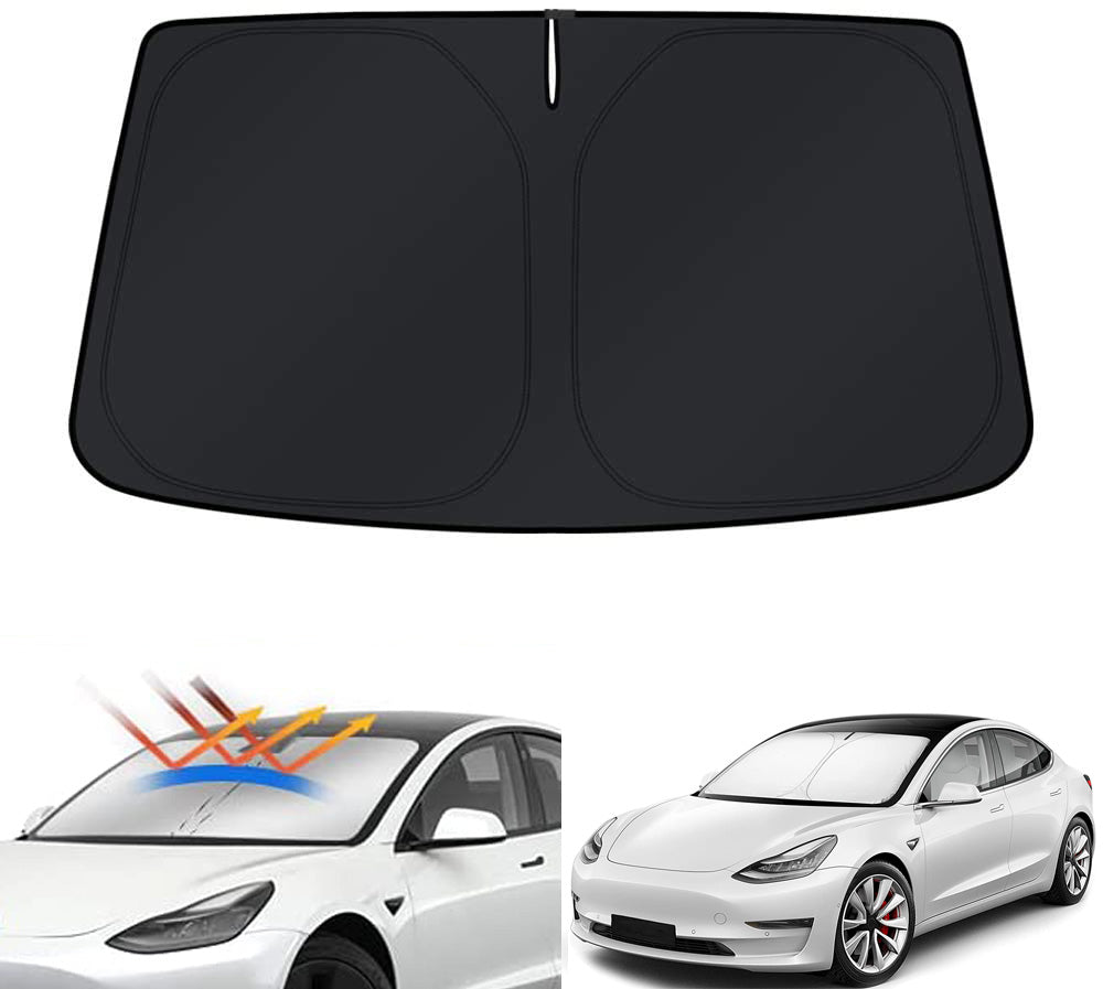 Windshield Sun Shade for Tesla Model 3 2017-2023 Blocks UV Rays Foldable Custom Sun Visor Protector