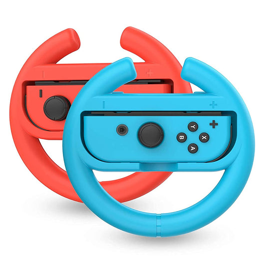 2 Pack Steering Racing Wheel Controller Grip for Nintendo Switch Joy-Con - Blue and Red