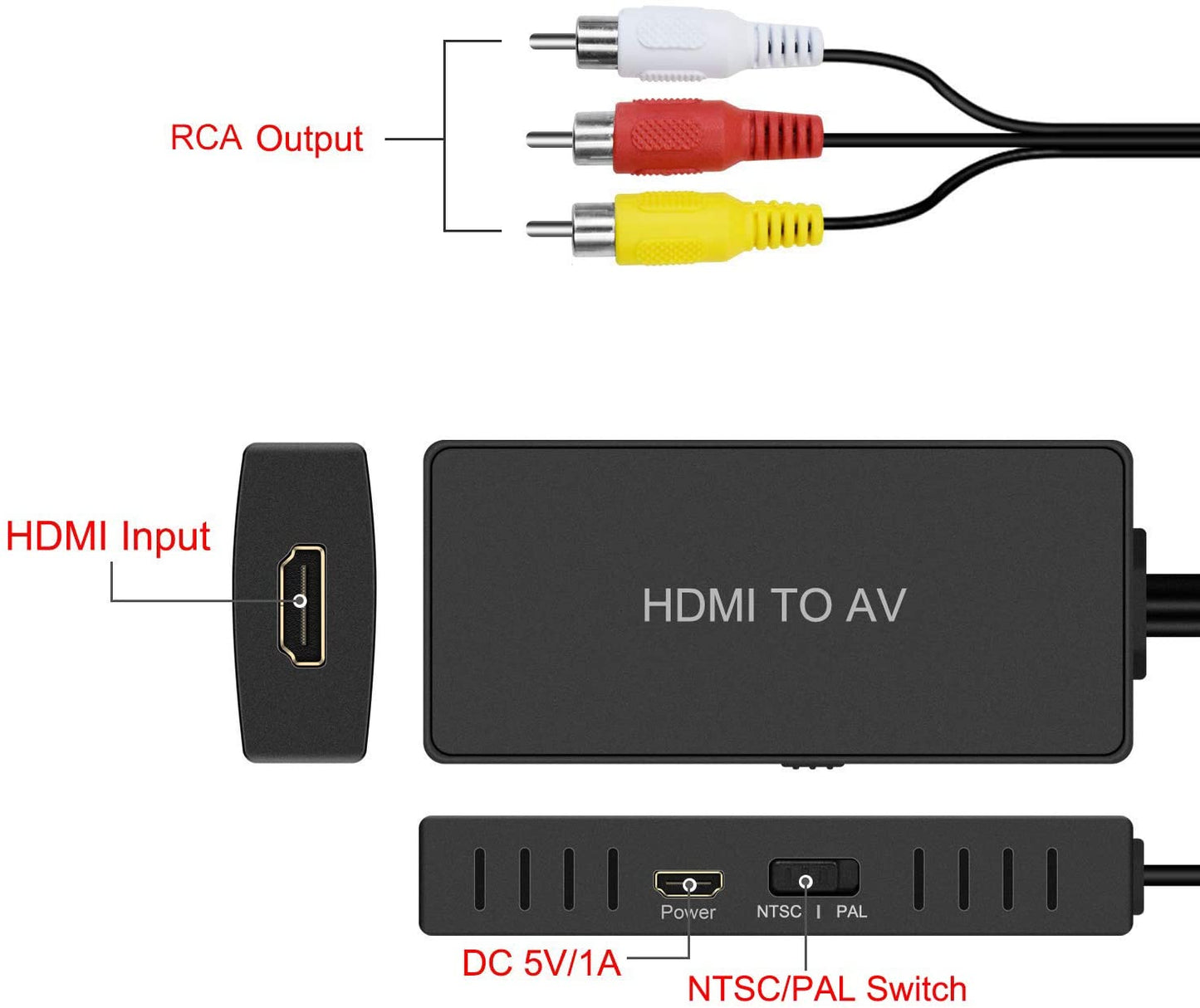 HDMI to AV RCA Video Audio Adapter Supports PAL/NTSC Compatible for Roku Streaming Stick, Fire Stick, Apple TV, DVD, Blu-ray Player, HD Box