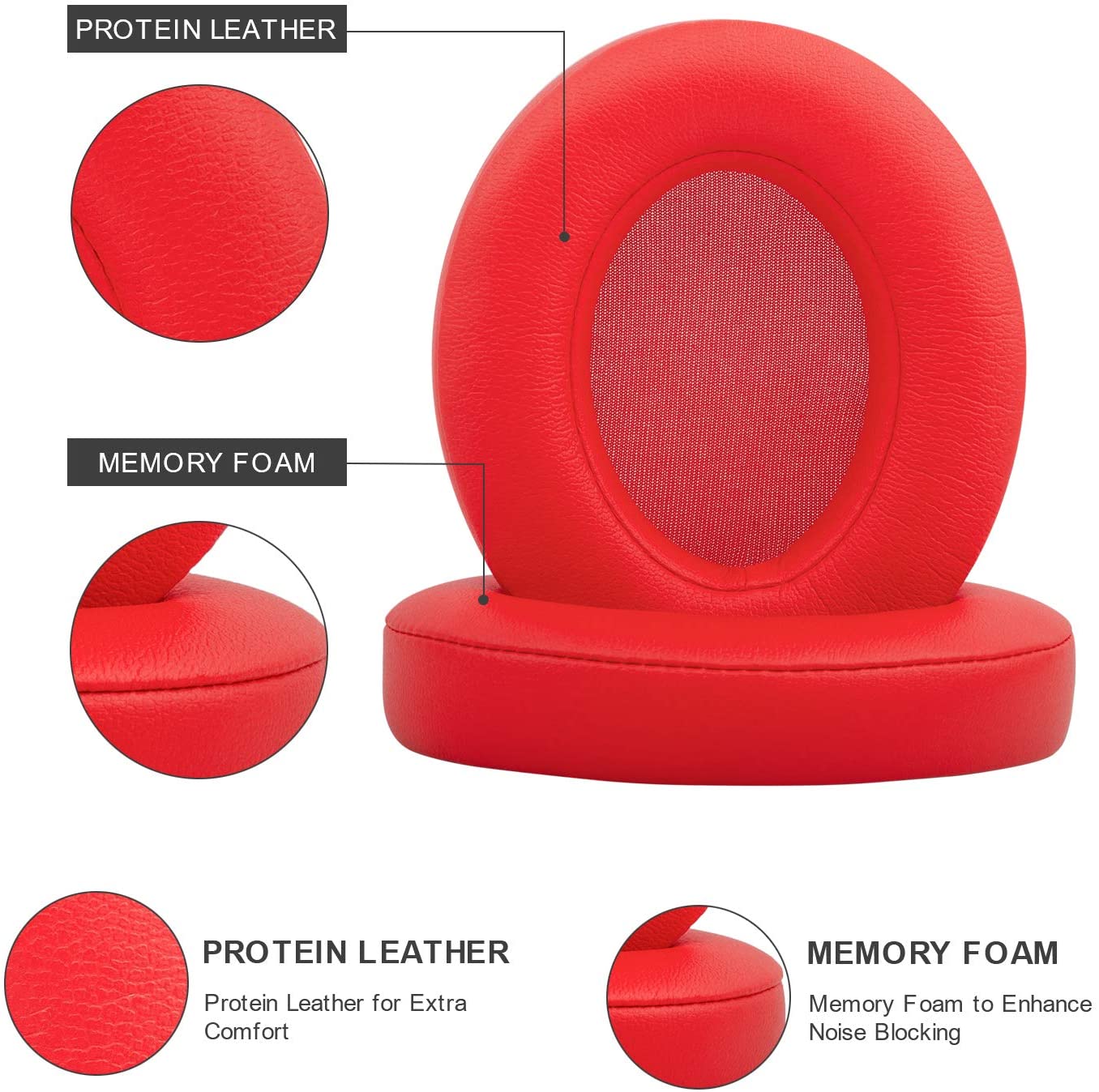 Replacement Ear Pads Cushions in Red for Beats Studio 2.0 3.0 Over-the-Ear Headphones