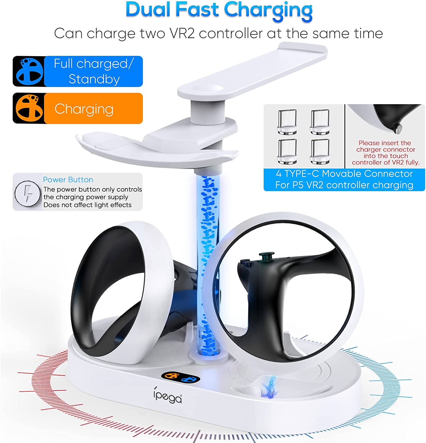 Charging Stand Multifunction Vertical Charge Dock Station Accessories for Playstation VR2/PS5 VR/PS VR2 Headset Sense Controllers with RGB Light