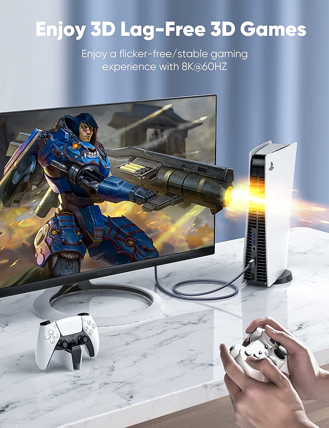 8K 60HZ HDMI Cable 2M 48Gbps High Speed HDMI Braided Cord 4K@120Hz UHD DTS:X, HDCP 2.2 & 2.3, HDR