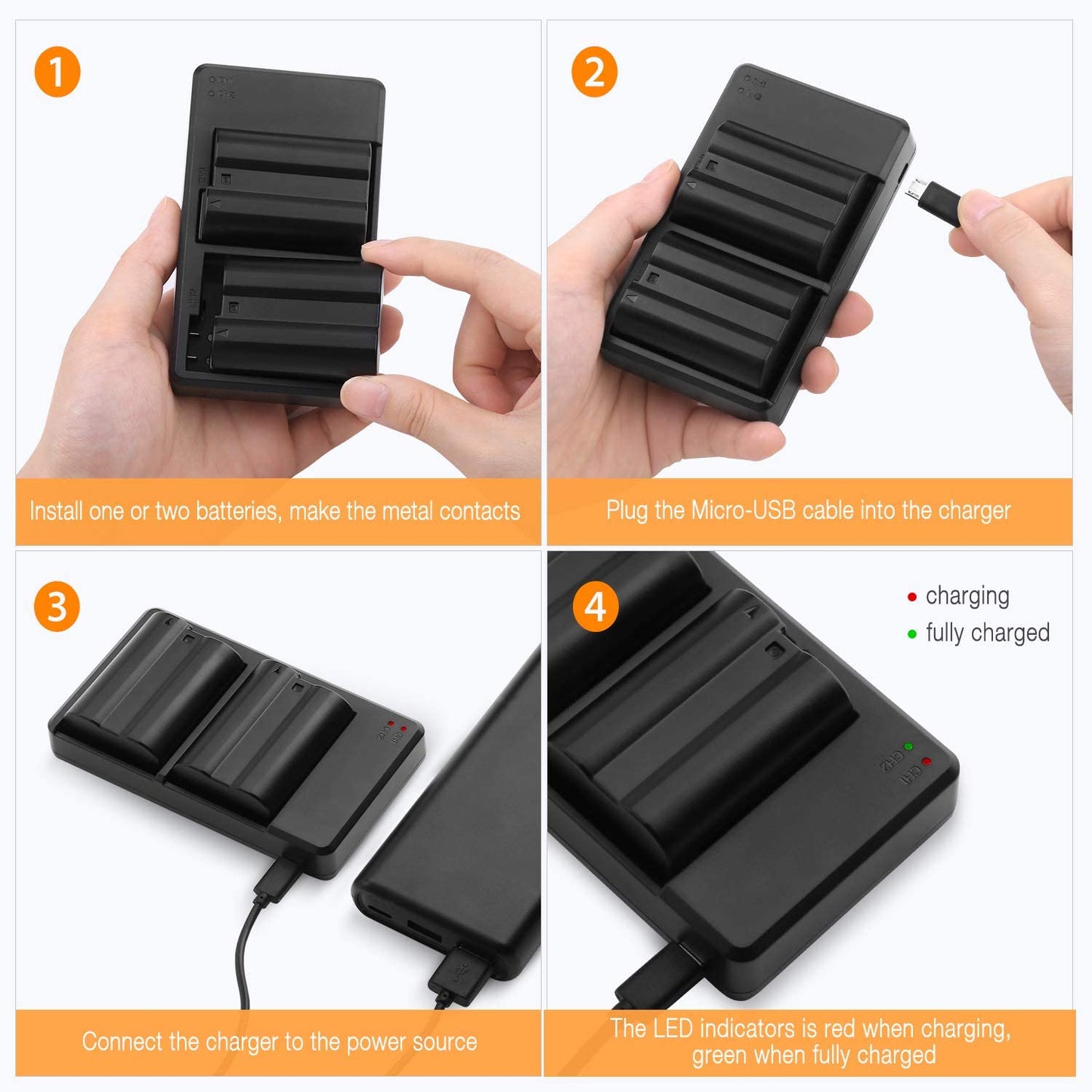 External USB Dual Battery Charger for Nikon Coolpix P7000 P7100 P7700 P7800 D3100 D3200 D3400 D3500 D5100 D5200 D5300 D5500 D5600 EN-EL14 EN-EL14a