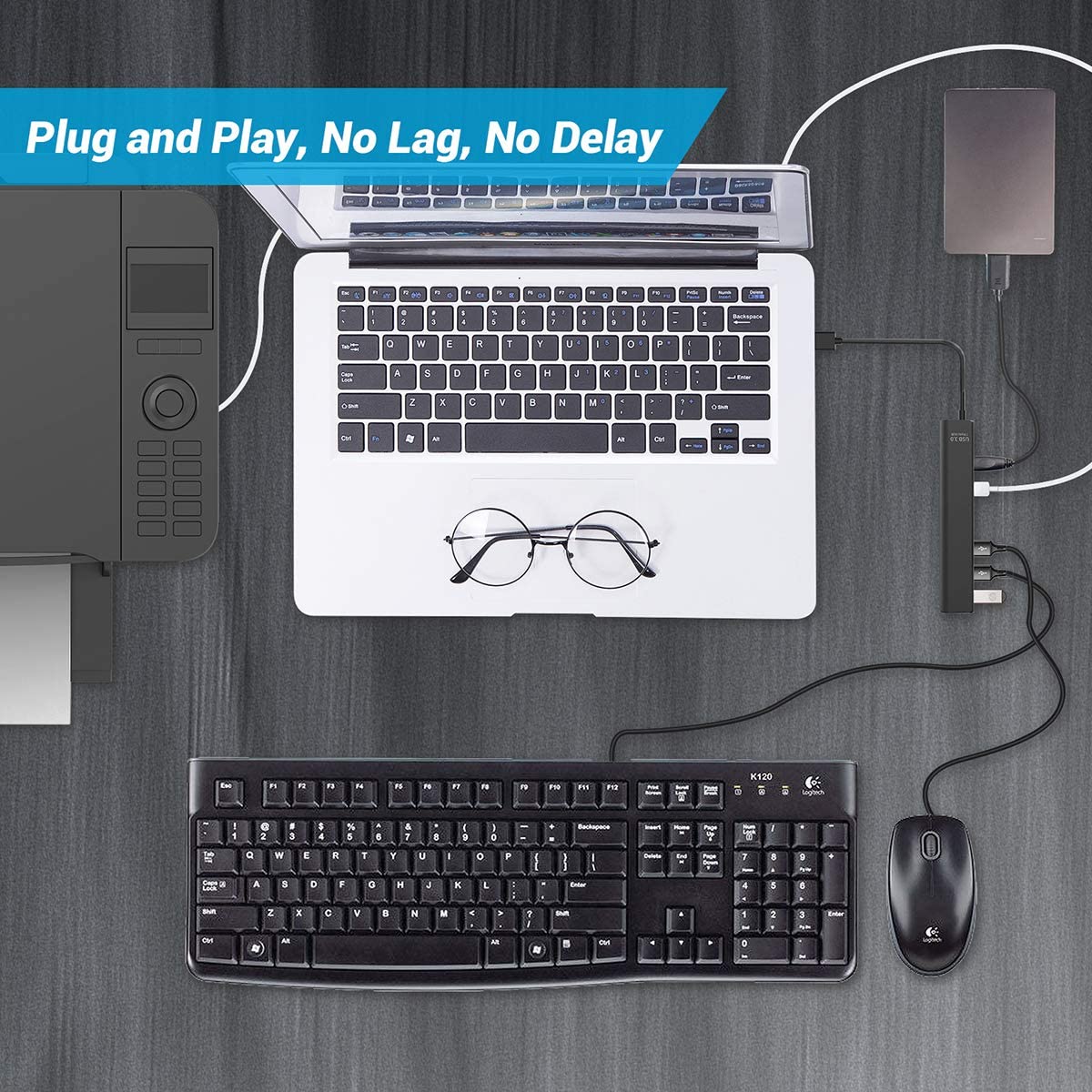 Multi USB 3.0 Hub 7 Port High Speed 5Gbps Slim Compact Expansion Smart Splitter Extender