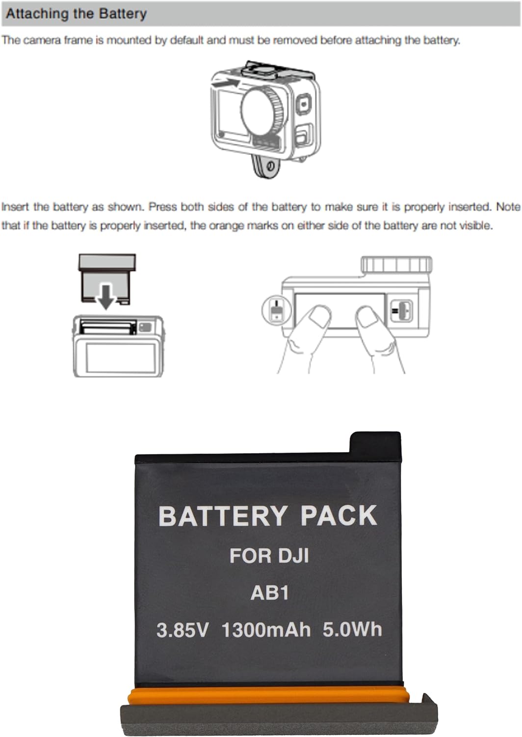 Replacement 3 Battery and External USB Triple Battery Charger for DJI Osmo Action Camera, Part OSMOAP1 AB1-1300mAh-3.85V