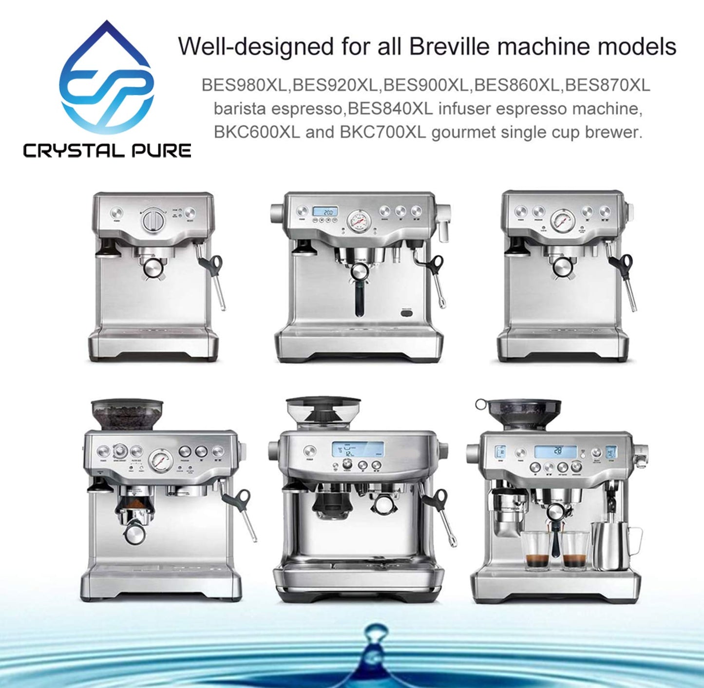 12 Packs Replacement Water Filters for Breville BES250 BES980 BES920 BES870 BEP920 BES990 BES810 BES860 BES840 BWF100 BEC250 BES250 Coffee Machine