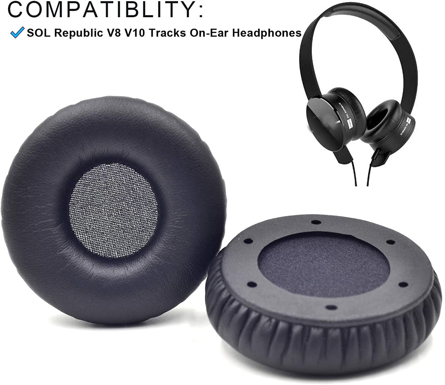 Black Replacement Cushion Ear Pads Cover for SOL Republic Tracks V8,Tracks HD V10 On-Ear Headphone