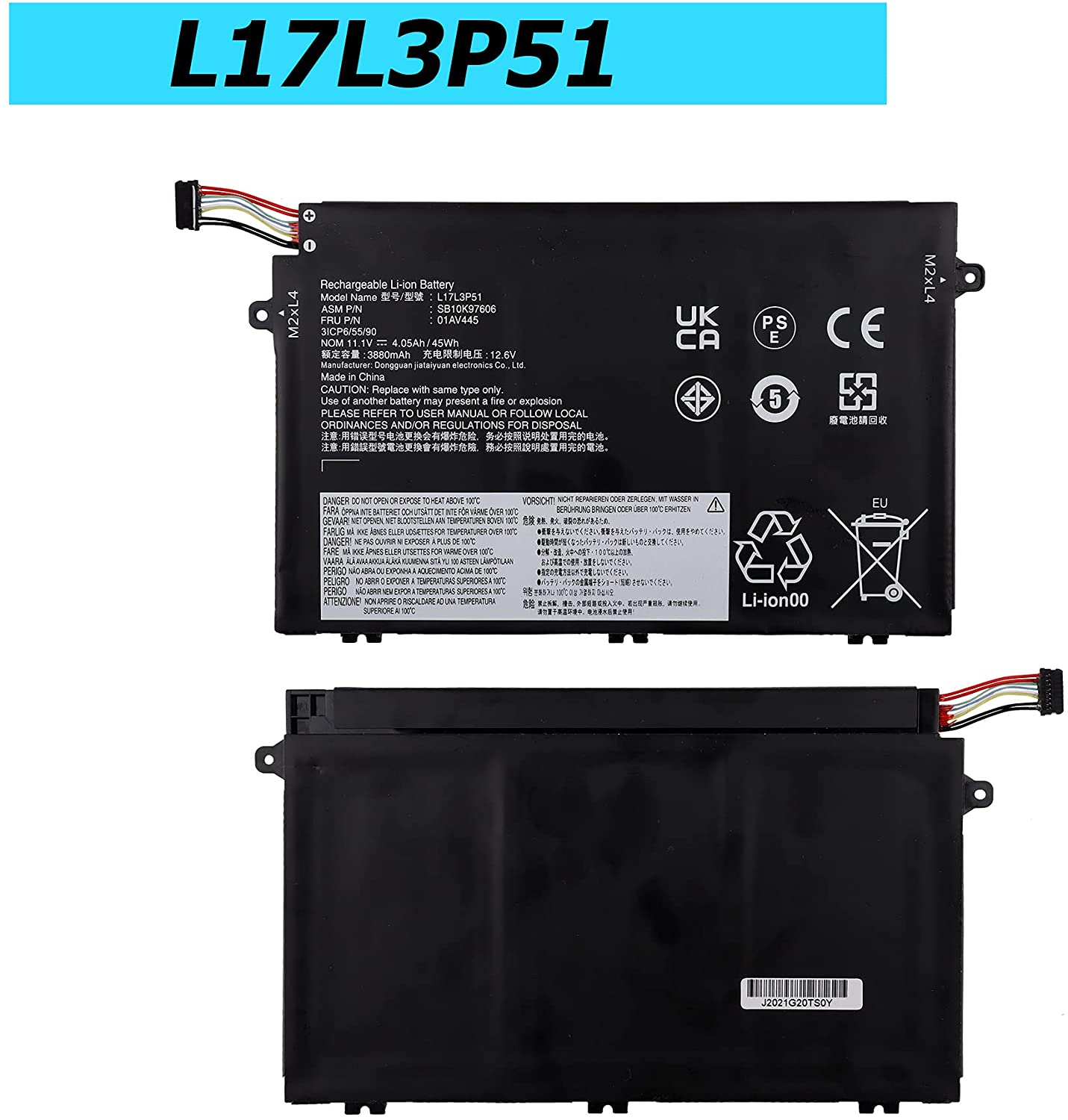 Replacement Battery for Lenovo ThinkPad E480 E485 E580 E585 E590 R480 R580 L17C3P51 L17L3P51 L17M3P51 L17M3P52