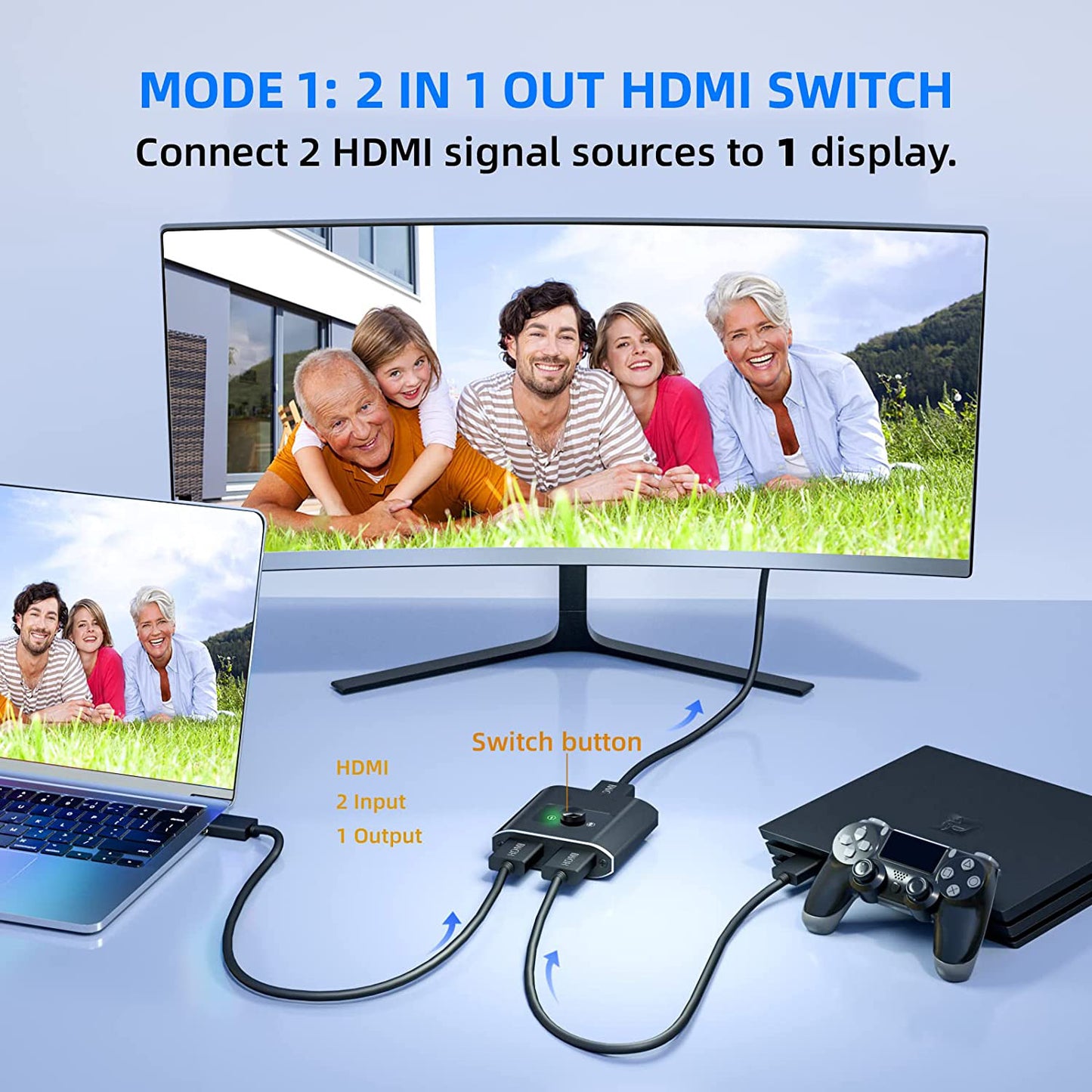 HDMI Switch 4k Bi-Directional Aluminium HDMI Splitter '1 in 2 Out' or '2 in 1 Out' for Xbox Switch PS5/4/3 Blu-Ray DVD