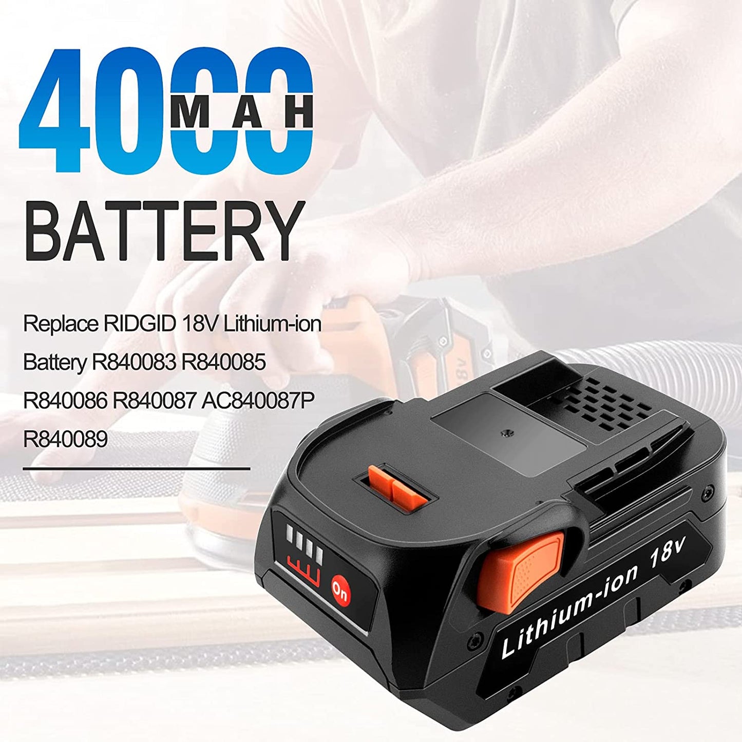 2 Replacement 4.0Ah Battery Compatible with Ridgid 18V Cordless Power Tools AC840085 R840083 R840085 R840086 R840087 R840089 R840091 R840093 R840095 R86092