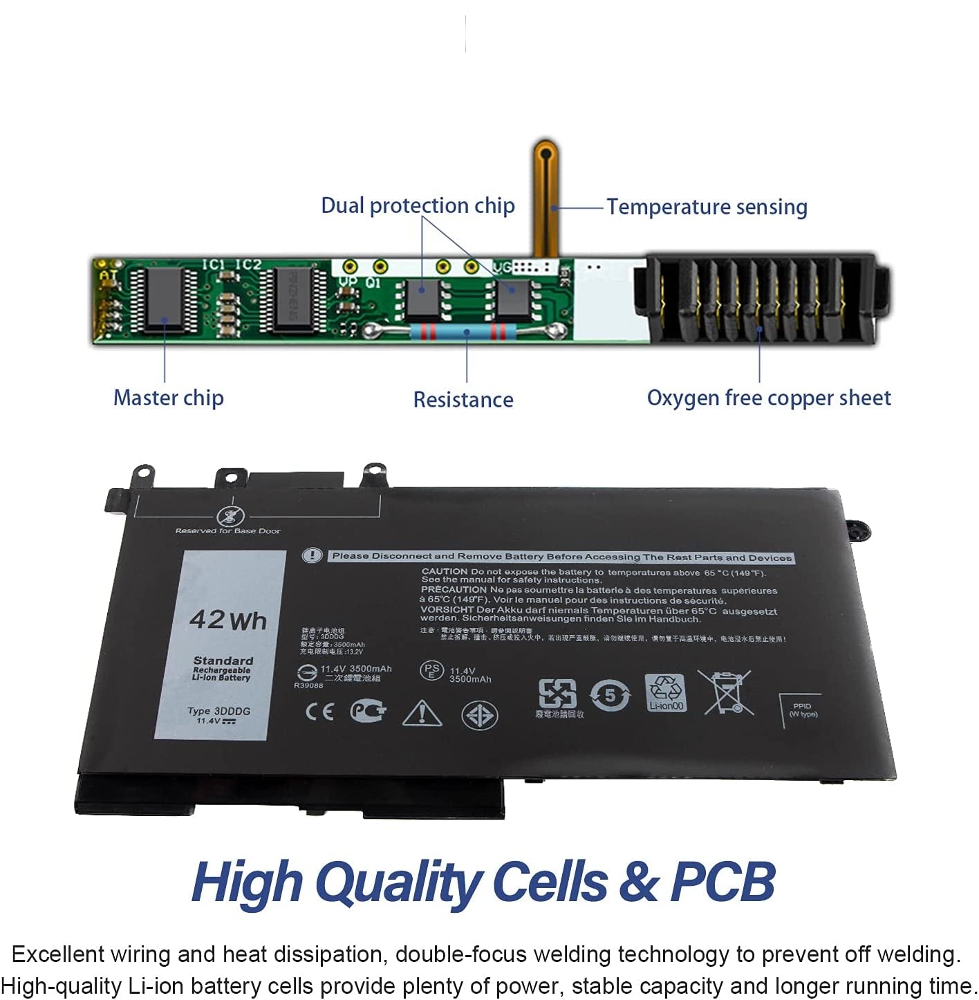 Replacement 42Wh Battery for Dell Latitude 5580 5480 5280 5290 5590 5490 5491 5495 5591, ONLY fit Part 3DDDG