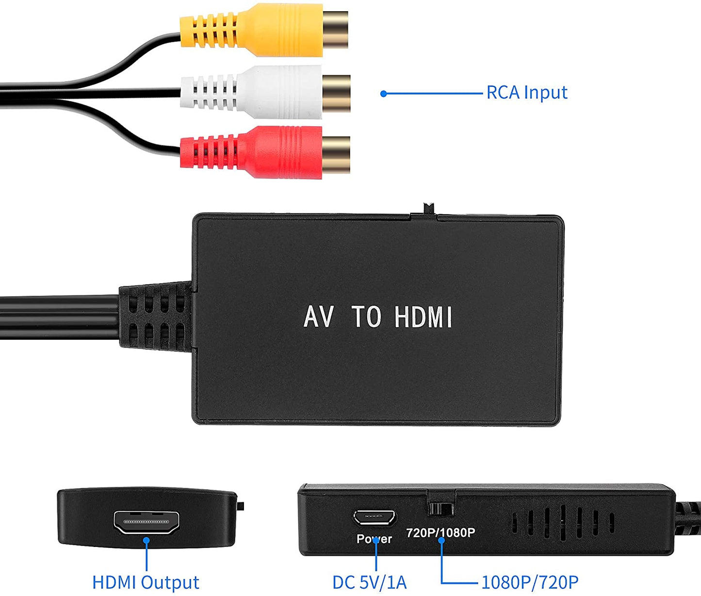 RCA to HDMI Converter Composite AV to HDMI Adapter 1080P, PAL/NTSC for Xbox, N64, PS3 , TV , STB, VHS, VCR, DVD