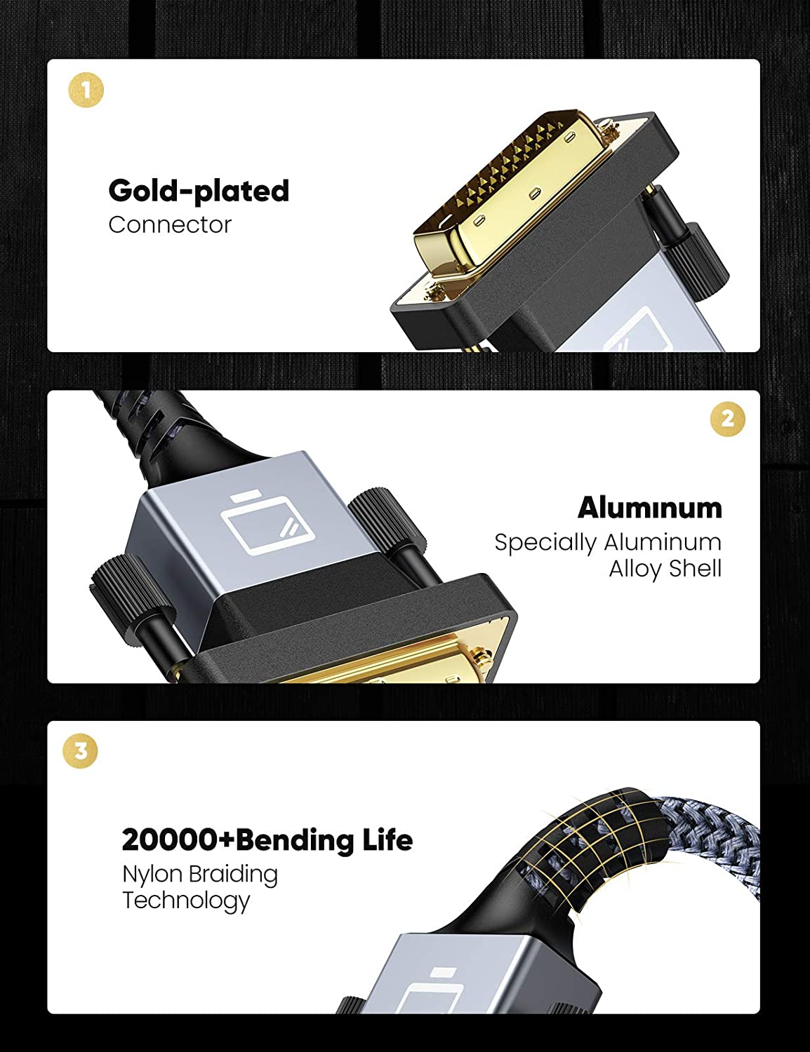 HDMI to DVI Cable Bi-Directional Nylon Braid 1080P DVI to HDMI High Speed Adapter Cable Gold Plated for PS4 PS3 TV PC