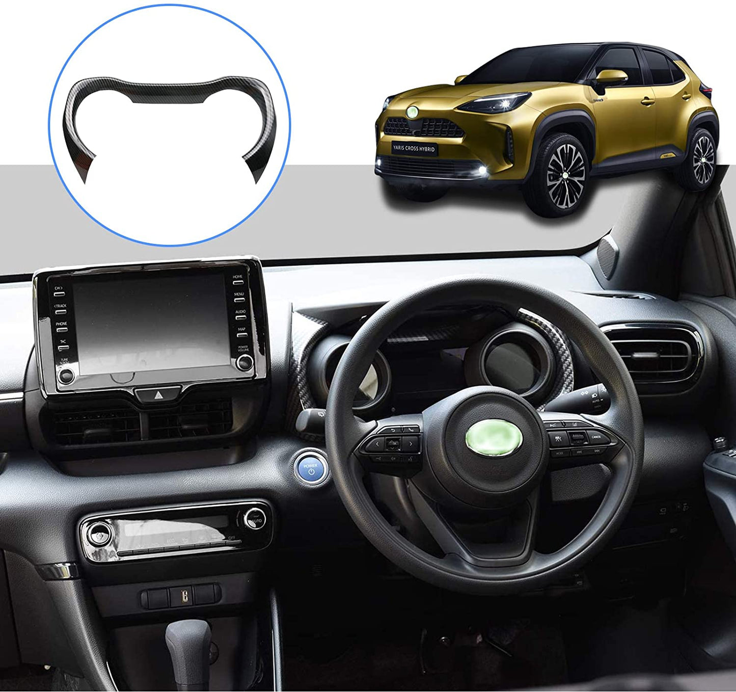Carbon Fiber Style Car Dashboard Panel Trim Cover for Toyota Yaris/Yaris Cross 2020-Onwards