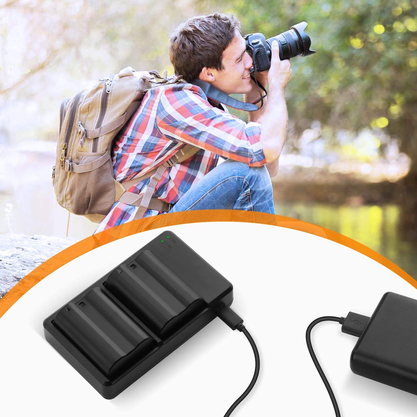 External USB Dual Battery Charger for Nikon 1 V1 D500 D600 D610 D7000 D7100 D7200 D750 D7500 D800 D810 D850 Z6 Z7 EN-EL15 EN-EL15a EN-EL15b EN-EL15e