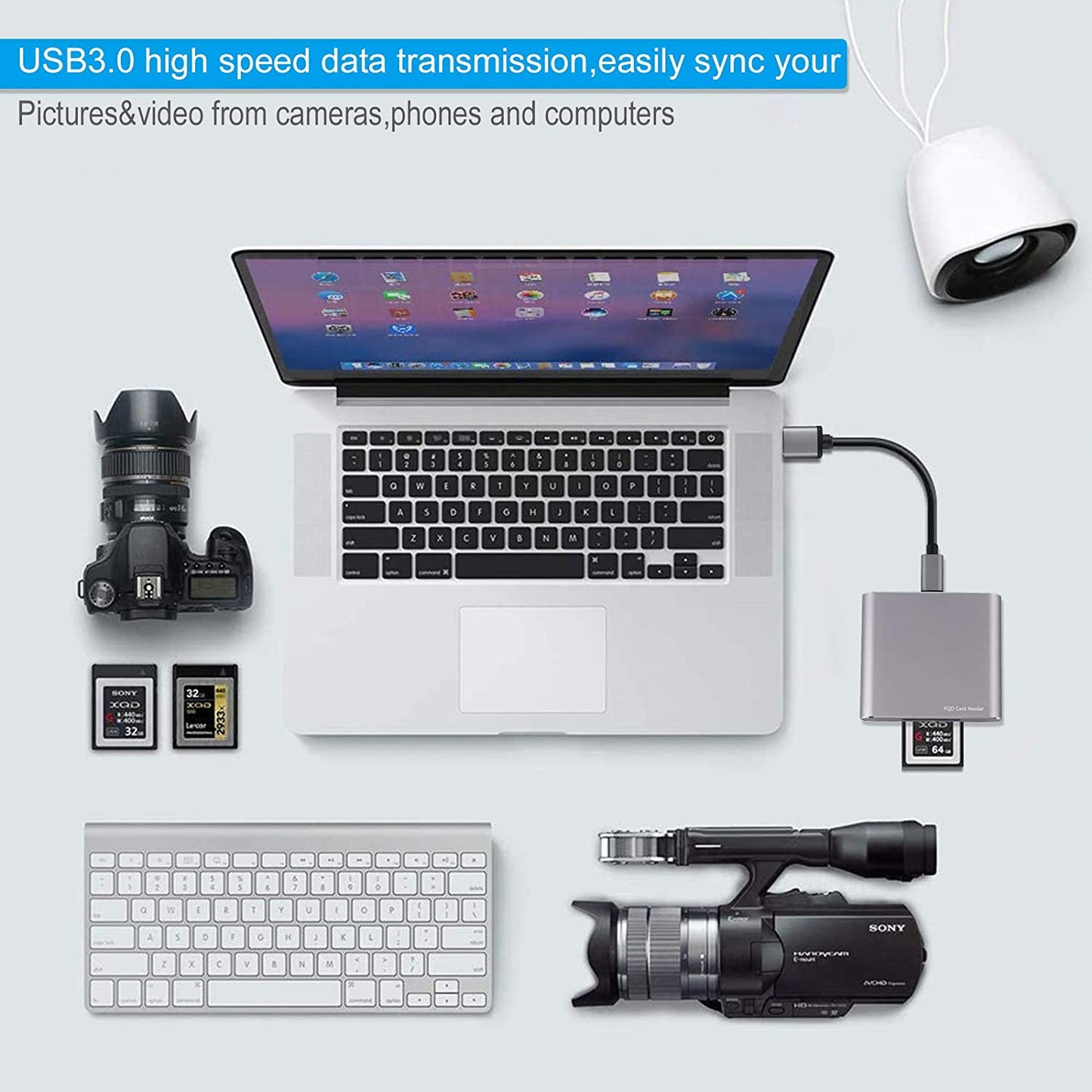 Elaso USB Type-C XQD Memory Card Reader Compatible with Sony G/M Series,Lexar 2933x 1400x USB Mark XQD Card for Windows/Mac OS