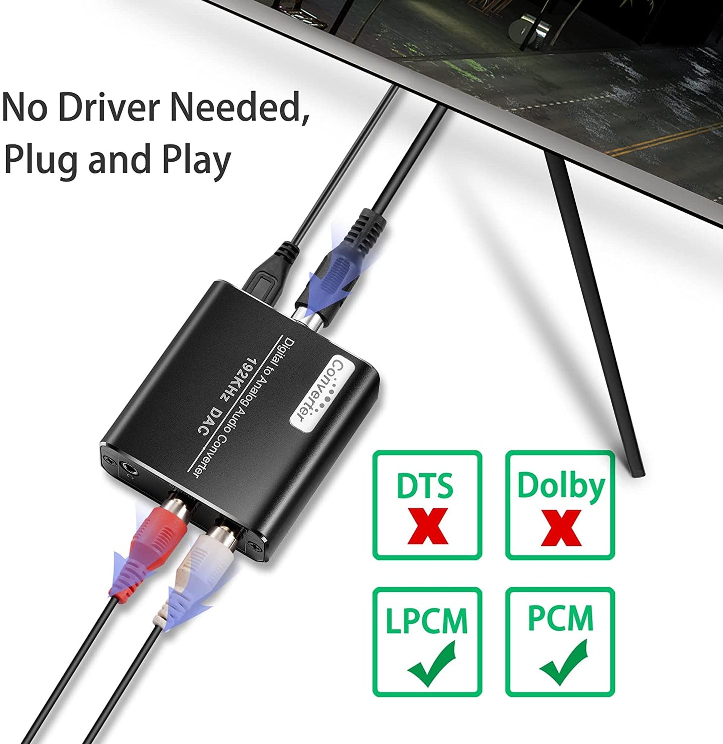 Digital to Analog Audio Converter, SPDIF Optical to L/R RCA, Toslink Optical to 3.5mm Jack Adapter for PS3 HD DVD PS4 Amp Apple TV Home Theatre