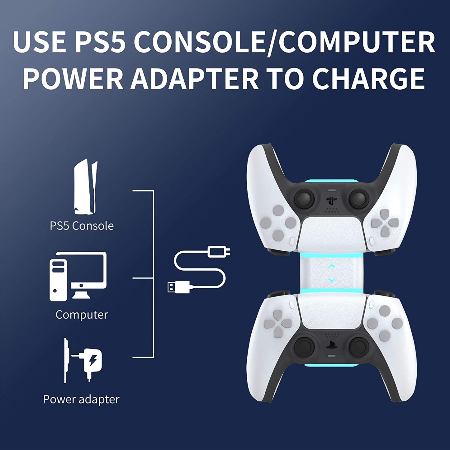 Dual Controllers Charger Fast Charging Dock Station Stand with LED For Sony PS5 Playstation 5 DualSense Controller
